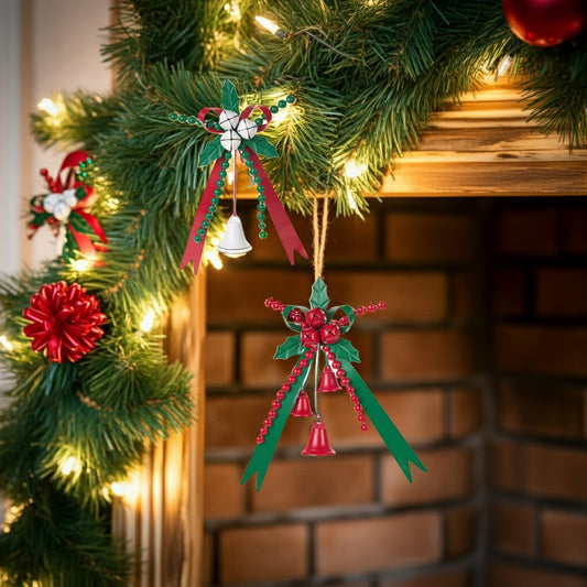 Fiocco in metallo rosso e verde con campane
