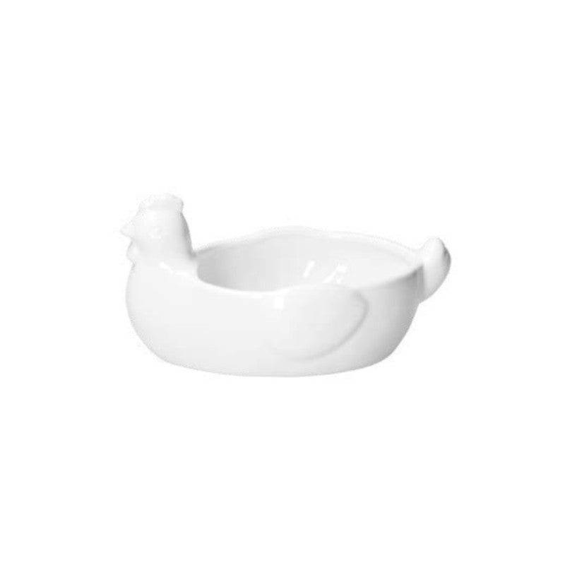 Contenitore in porcellana di colore bianca a forma di gallina. Dimensioni: 21,5 x 14 x h 11 cm Lavabile in lavastoviglie Utilizzabile in microonde. In negozio e online su tuttochic.it
