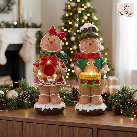 Gingerbread Girl o Boy Pan di Zenzero h 29,5 in resina con LED di Timstore