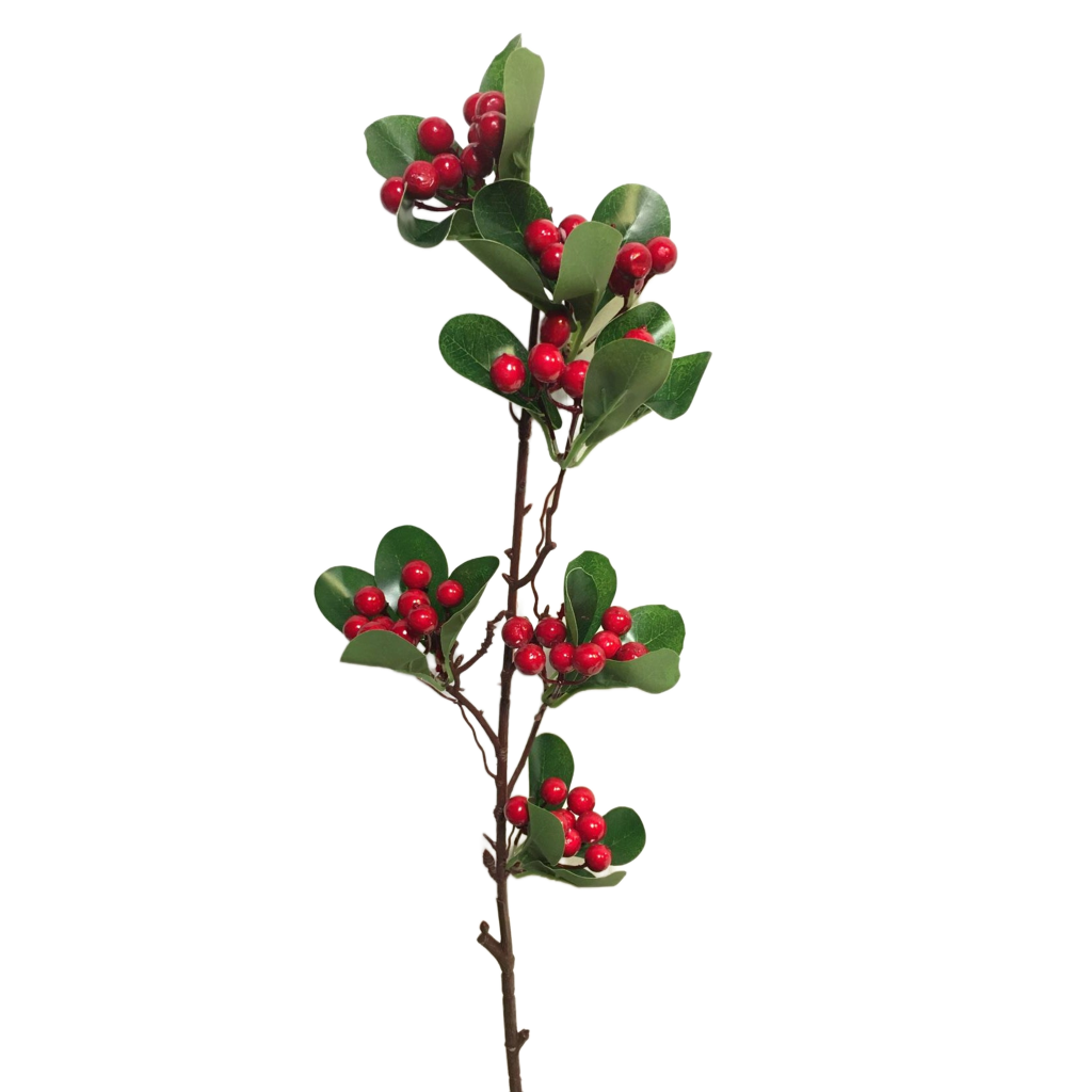 Ramo decorativo di Pernettya rossa artificiale. Inserito in una composizione di fiori, questo ramo dà volume e un aspetto più raffinato. In negozio e online su tuttochic.it