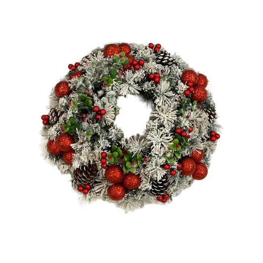 Corona pino innevata decorata cm 60