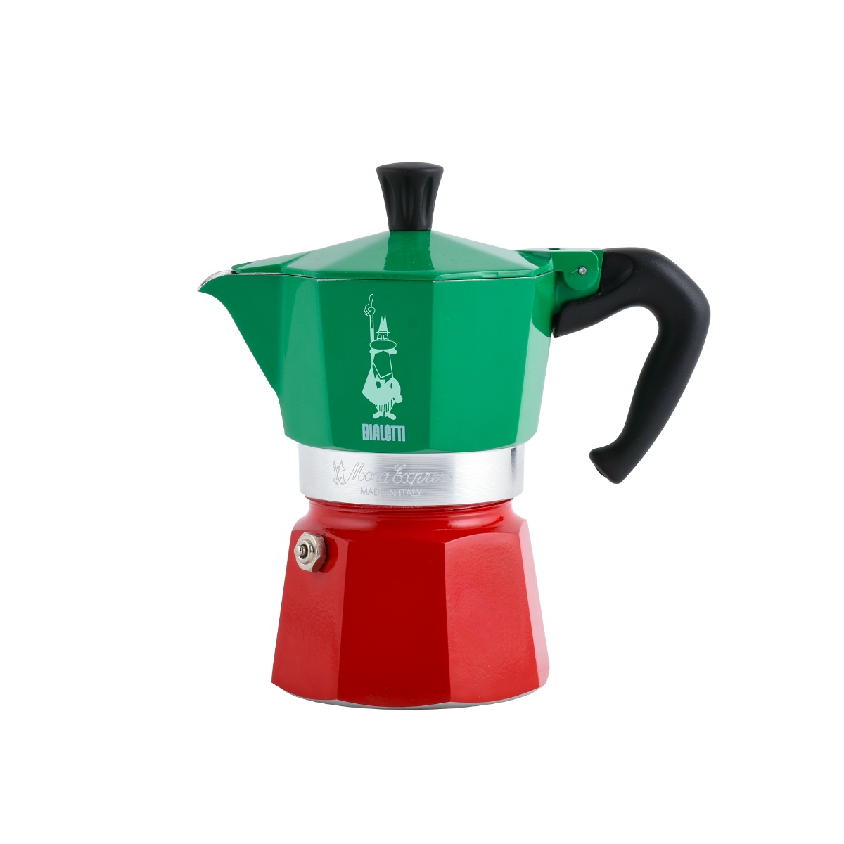 Caffettiera in alluminio da 6 tazze in alluminio Non idonea all'uso su piastra induzione Non lavabile in lavastoviglie Diametro base caldaia: 95 mm Altezza: 205 mm Capacità: 270 ml -La versione Tricolore vuole celebrare nei suoi colori, il rito italiano di preparare un buon caffè. In negozio e online su tuttochic.it