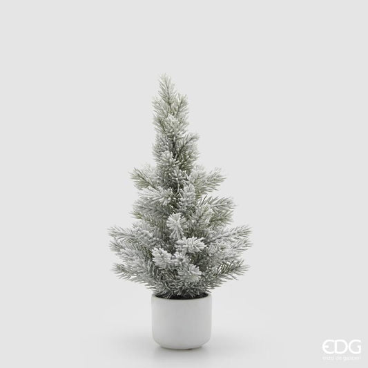 Pino innevato EDG 50 cm con vaso in ceramica bianca