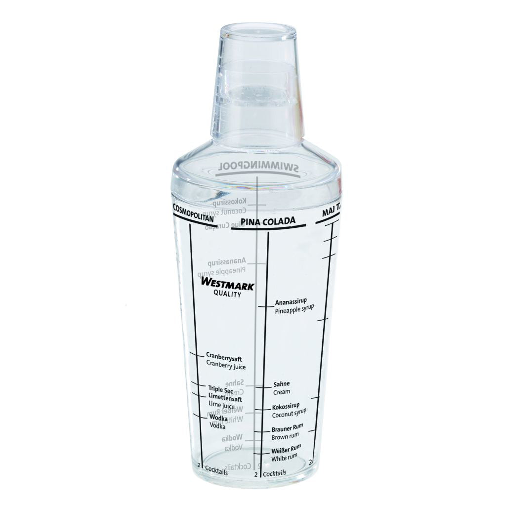 Shaker in acrilico trasparente, il coperchio funge anche da misurino. Dimensioni: 84 x 84 x 210 mm. In negozio e online su tuttochic.it