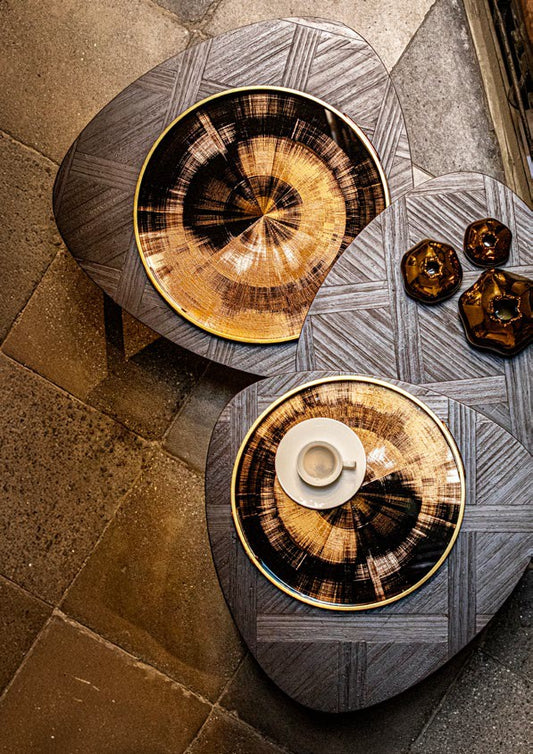 set 2 vassoi tondi Rituali Domestici Galateo Iride oro nero