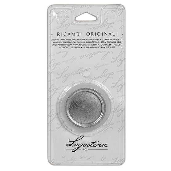 Blister contenente 1 Filtro + 2 Guarnizioni in silicone per caffettiera da 3 tazze modello Cube o Vesuvia di Lagostina. In negozio e online su tuttochic.it