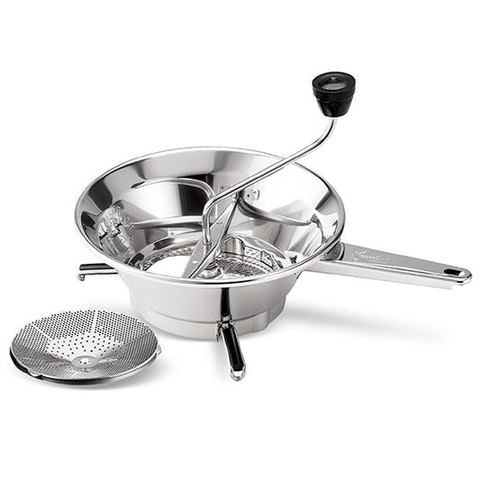 Passaverdura realizzato in acciaio 18/10 garanzia di resistenza e durata. Pratico e funzionale.