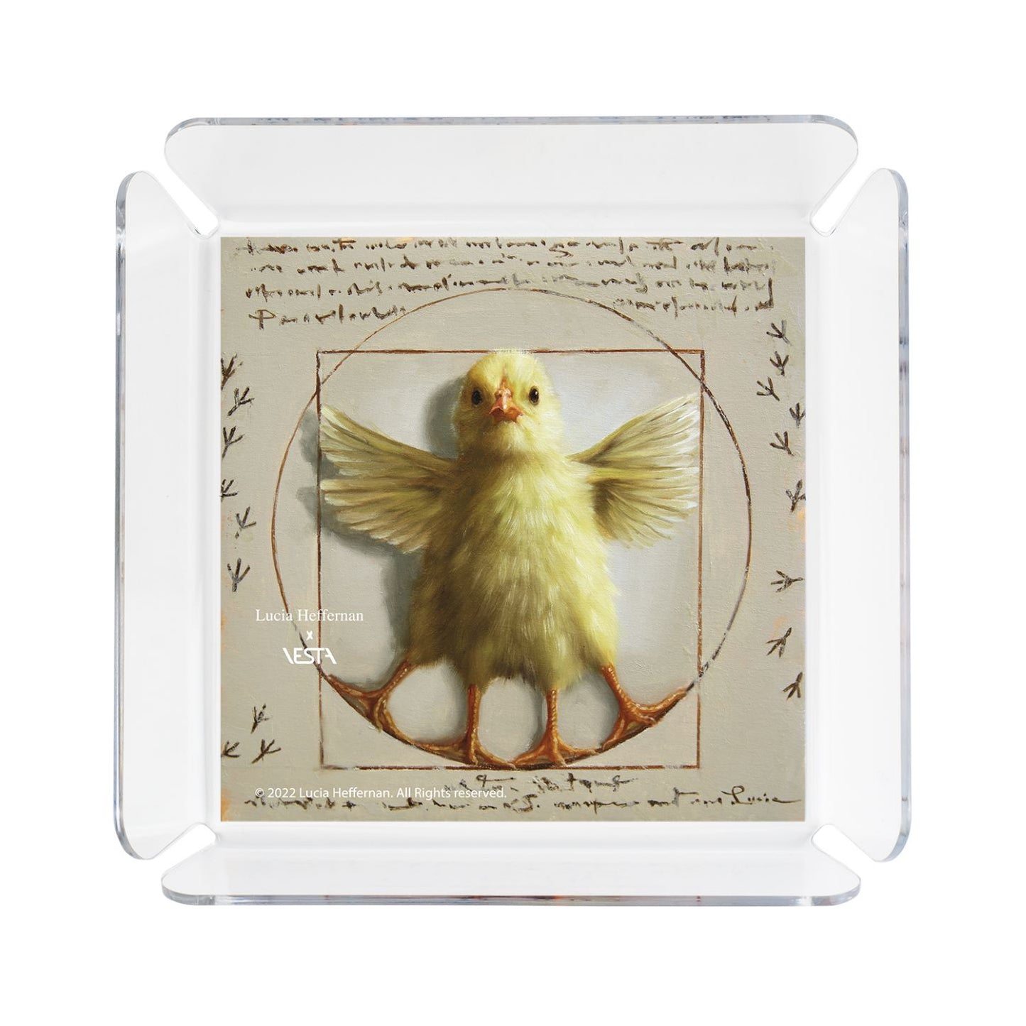 L’iconico vuotatasche Vesta Vitruvian Chick in cristallo acrilico diventa un oggetto ironico grazie alle immagini del fantastico mondo animale di Lucia Hefferrnan. Dimensioni: cm18x18 cm spessore 4 mm. In negozio e online su tuttochic.it