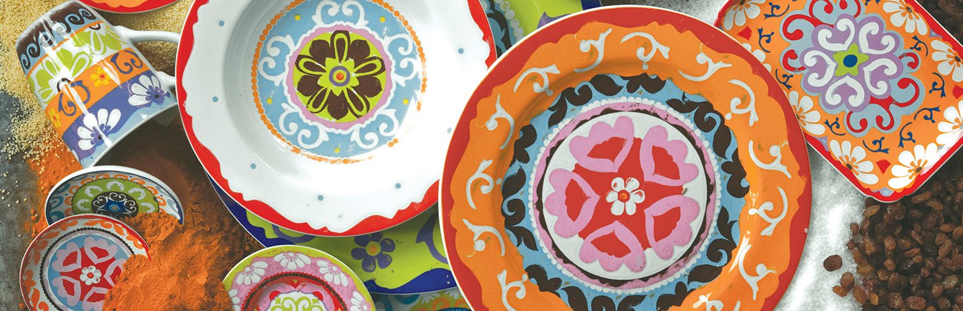 Set 6 piatti frutta. Decorazioni ricche e mediterranee dai forti valori destinati alla tavola, alla cucina e alla decorazione della casa sono le caratteristiche della linea "Nador". In negozio e online su tutto chic.it