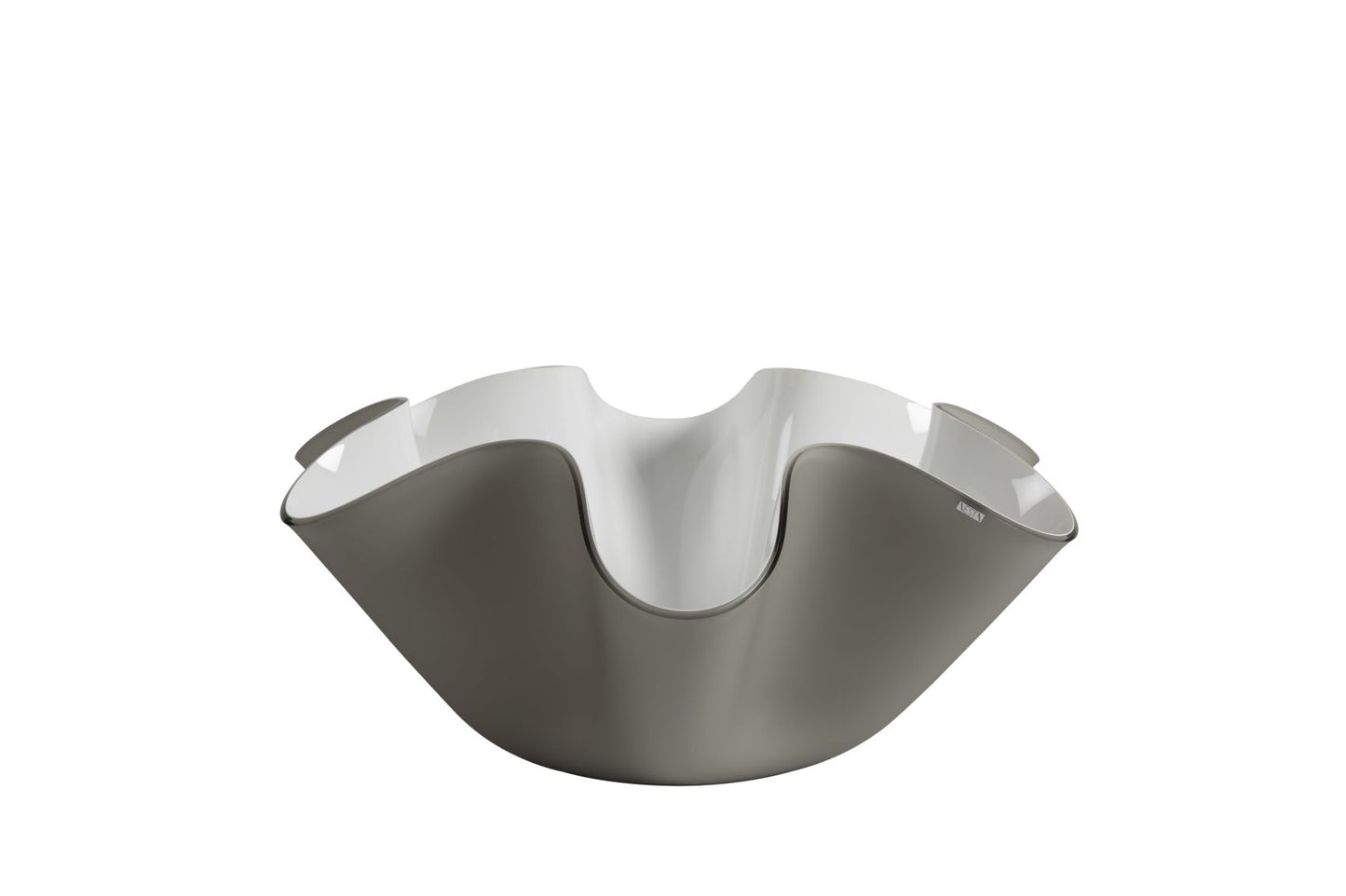 Centrotavola grande in cristallo acrilico tagliato al laser e piegato a mano. Colori: interno bianco, esterno tortora Dimensioni diametro cm 45øx15h. Spessore PMMA mm 5. In negozio e online su tuttochic.it