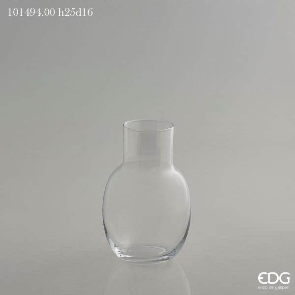 Vaso bombato in vetro trasparente con collo. Dimensioni: cm h 25 x ø 16 ( bocca collo ø 8 cm). In negozio e online su tuttochic.it