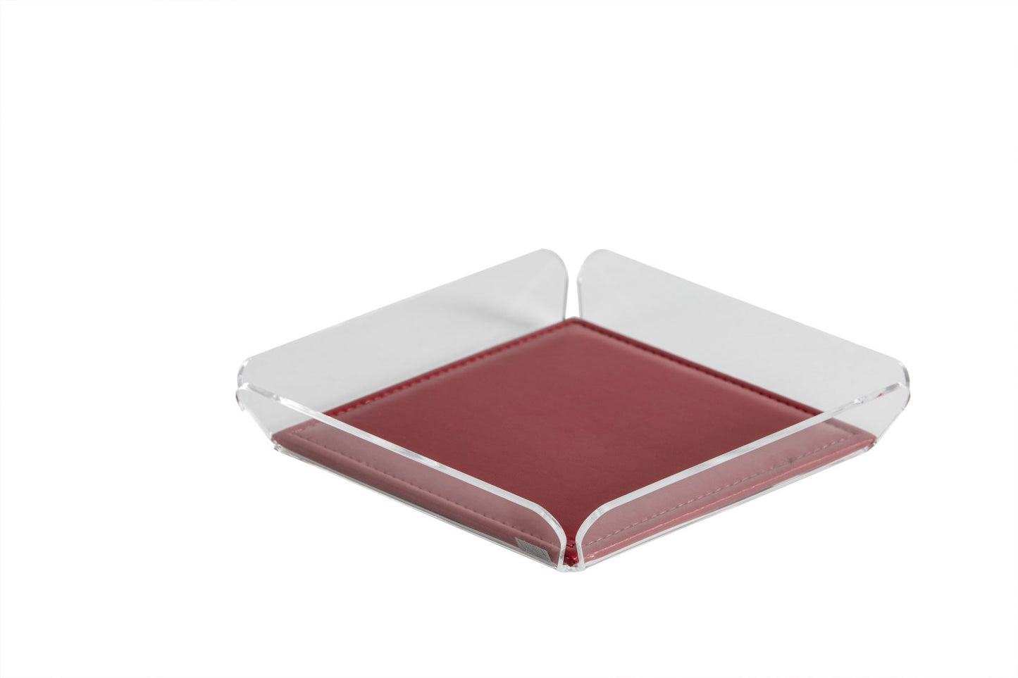 ANYTHING Vuotatasche in cristallo acrilico trasparente con cuscinetto rosso. Dimensioni cm 18x18x3 h. Spessore PMMA mm 3. In negozio e online su tuttochic.it