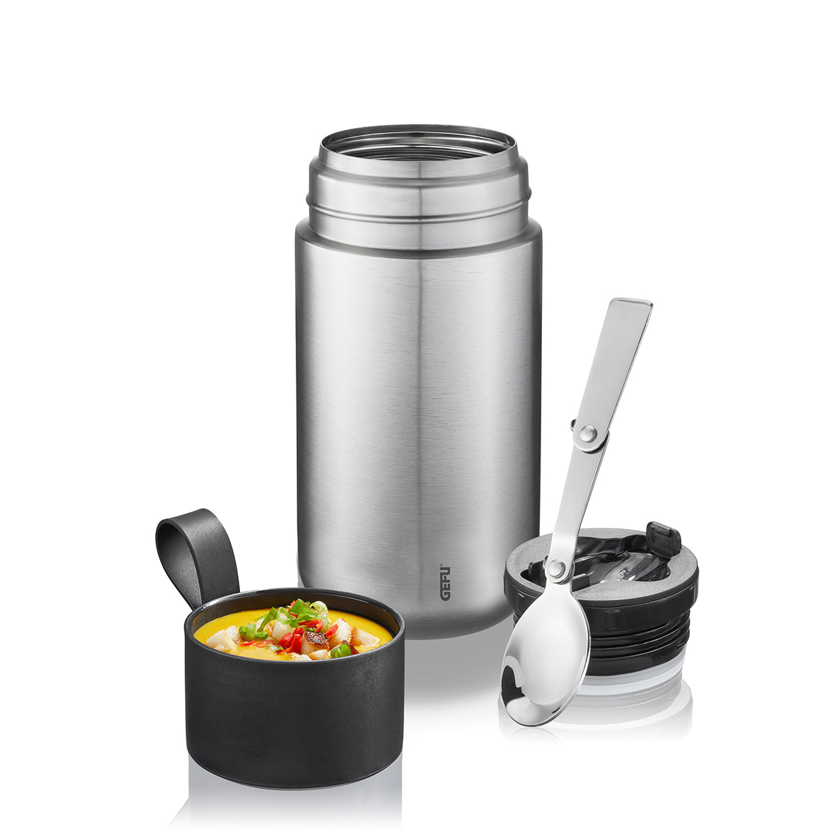 Elegante portapranzo CAREO, compagno perfetto per la pausa pranzo in viaggio. mantiene il cibo caldo per 9 ore e freddo per 12 ore 100% a tenuta stagna, 600 ml Ø 8,5 cm, H 19,0 cm acciaio inossidabile / plastica / silicone di alta qualità parzialmente lavabile in lavastoviglie. In negozio e online su tuttochic.it