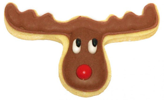 Tagliabiscotti Testa di Alce, in acciaio 6,5 cm, lavabile in lavastoviglie. L'albero di Natale decorato in modo diverso. Hai mai decorato il tuo albero di Natale con i tagliabiscotti? È giunto il momento! Attacca un nastro decorativo al tagliabiscotti e appendi le forme all'albero. In negozio e online su tuttochic.it