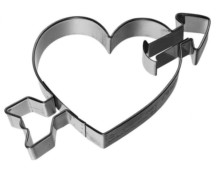 Tagliabiscotti Cuore con Freccia, con goffratura interna, in acciaio inox 8 cm, lavabile in lavastoviglie. I nostri tagliabiscotti possono essere utilizzati anche per pane, burro, formaggio, salsiccia, frutta... In questo modo puoi potenziare ogni buffet e ogni pausa pranzo. In negozio e online su tuttochic.it