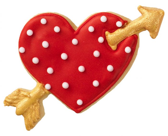 Tagliabiscotti Cuore con Freccia, con goffratura interna, in acciaio inox 8 cm, lavabile in lavastoviglie. I nostri tagliabiscotti possono essere utilizzati anche per pane, burro, formaggio, salsiccia, frutta... In questo modo puoi potenziare ogni buffet e ogni pausa pranzo. In negozio e online su tuttochic.it