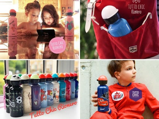 La linea Kids Bottle realizzata in alluminio, dispone di un rivestimento interno che mantiene inalterato il sapore e l'odore delle bevande. Tappo igienico e con chiusura a vite ermetica. In negozio e online su tuttochic.it