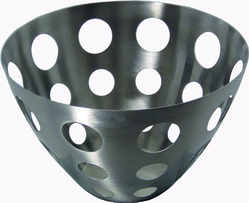 Agrumiera Porta frutta in acciaio satinato forato. Oggetto pratico e di design. Dimensioni: cm. 29,5 x 29,5 x 18,4 h. In negozio e online su tuttochic.it