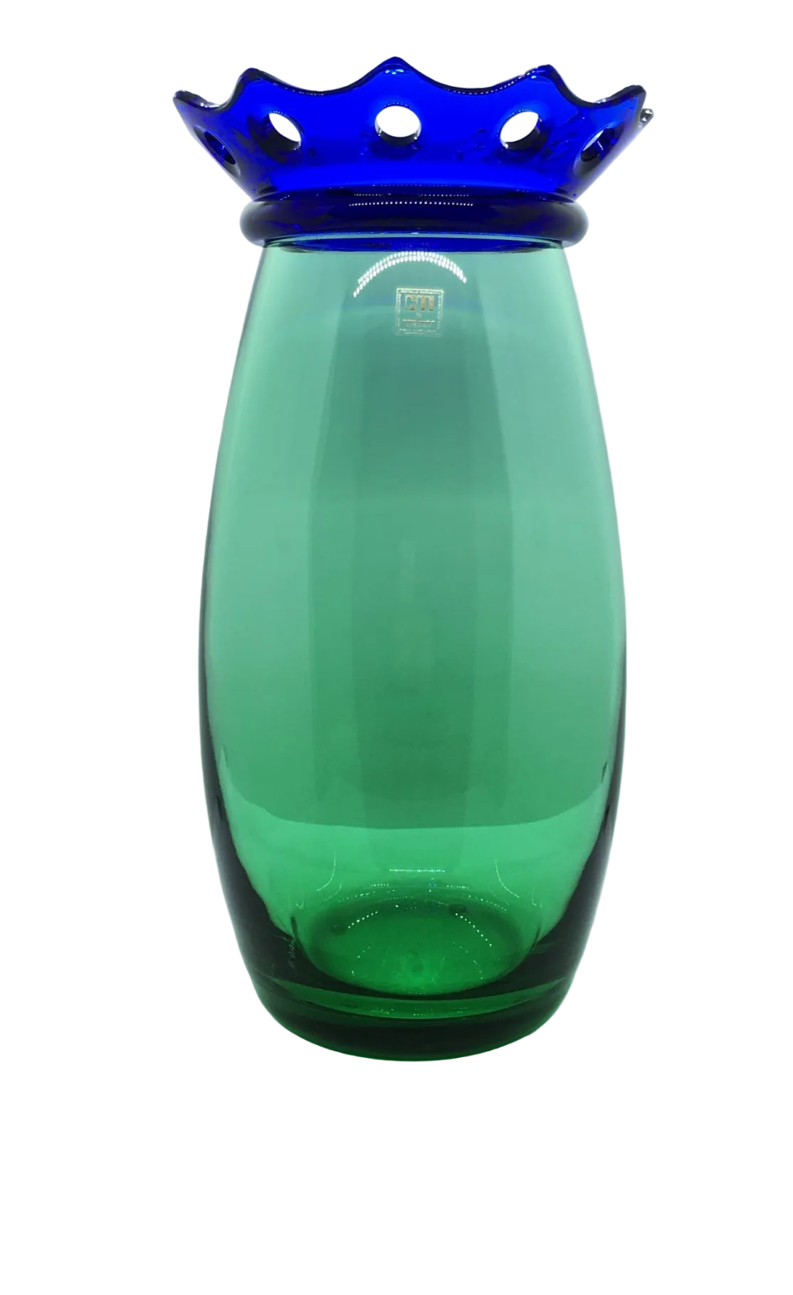 Vaso portafiori Artù in cristallo colorato verde e blu di Cristalleria Mario Cioni