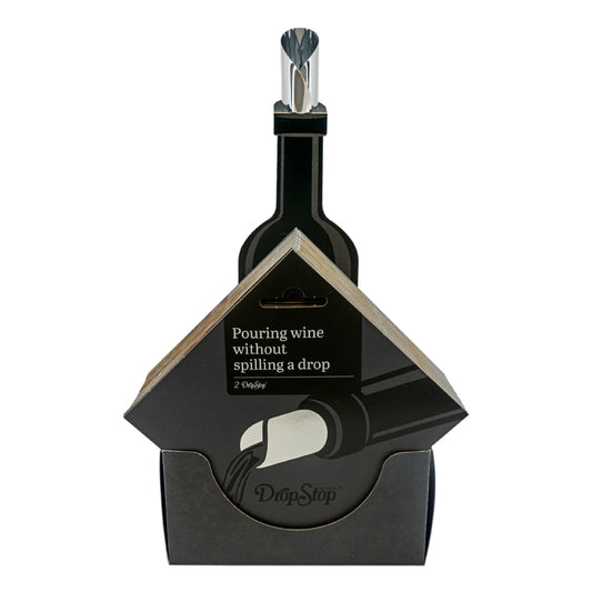 La semplicità di DropStop risolve uno degli inconvenienti più fastidiosi del versare il vino. Arrotolando il discetto e inserendolo nel collo della bottiglia il sottile filo di DropStop® taglierà perfettamente la goccia, così da non sporcare la tovaglia. Realizzato in alluminio rivestito da PVC alimentare. tuttochic.it