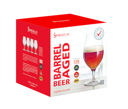 Set di 4 calici da birra artigianale invecchiata in botte in vetro cristallino. I bicchieri da birra classici di Spiegelau migliorano il piacere di bere birra. Dimensioni: mm 90 x 175 h - Capacità: 480 ml Lavabile in lavastoviglie. In negozio e online su tuttochic.it