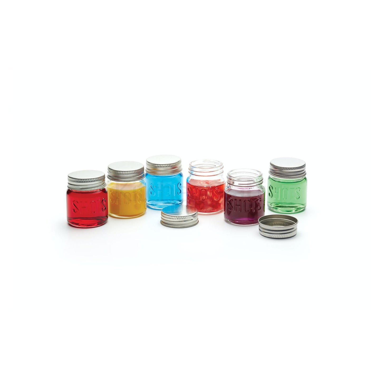 Set di sei barattoli in vetro trasparente da 60 ml. Perfetto per l'uso alle feste, il design tradizionale e i coperchi a vite argentati sono un modo sicuro per stupire i tuoi amici e la tua famiglia. Il modo perfetto per servire i tuoi liquori preferiti.