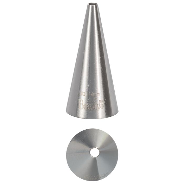 Bocchetta N. 21 a foro tondo per sac a poche realizzato in un unico pezzo in acciaio inox, ideale per creare decorazioni artistiche su cupcake, crostate e pasticcini. Dimensioni: 2,4 x 2,4 x 5,1, foro di uscita Ø 4 mm. In negozio e online su tuttochic.it
