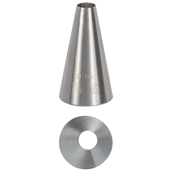 Bocchetta N. 24 a foro tondo per sac a poche realizzato in un unico pezzo in acciaio inox, ideale per creare decorazioni artistiche su cupcake, crostate e pasticcini. Dimensioni: 2,0 x 2,0 x 4,2 cm, foro di uscita Ø 9 mm. In negozio e online su tuttochic.it