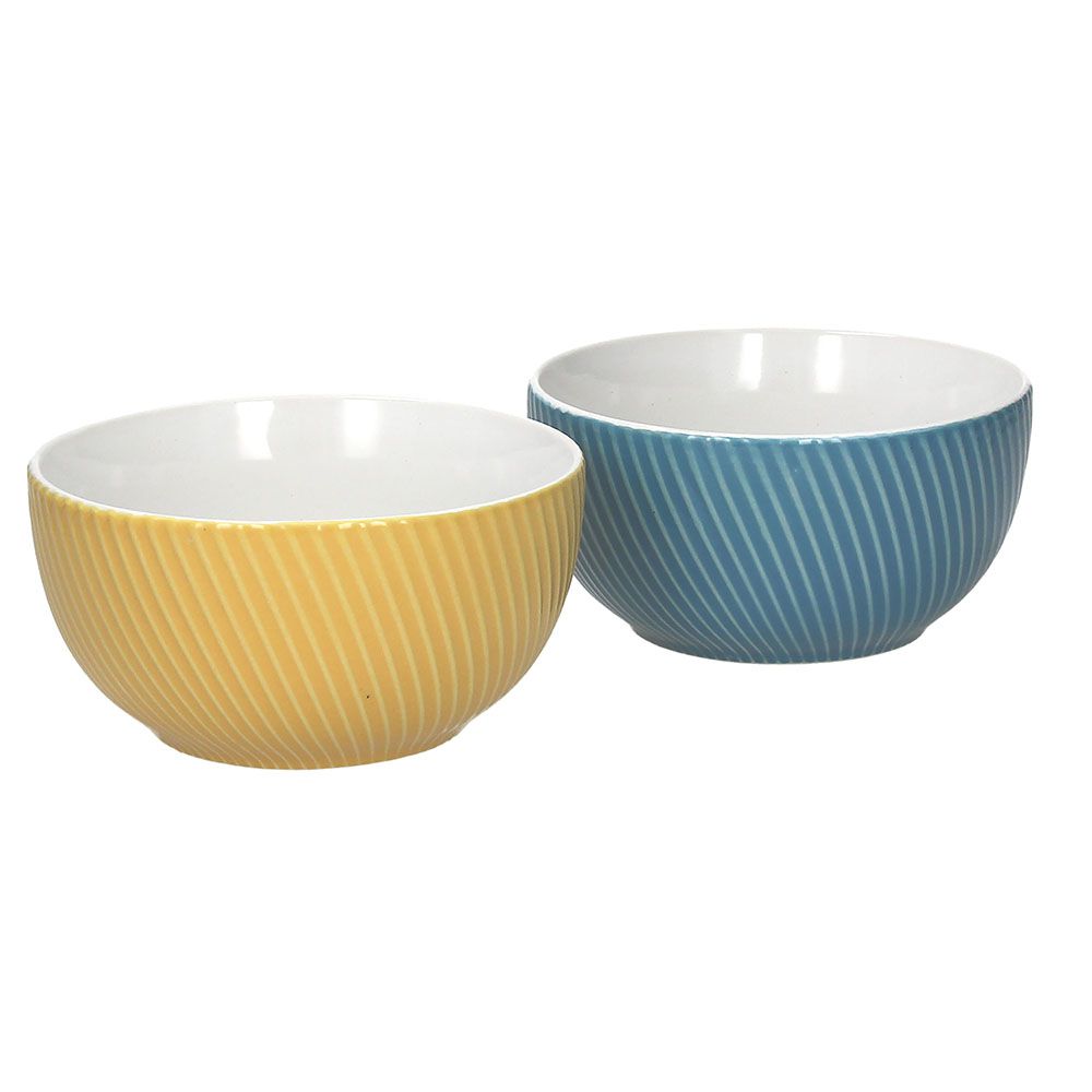 Set di 2 boli da colazione in porcellana decorata giallo e turchese. Dimensioni: Lung x Larg x Alt mm : 145 x 145 x 145Per alimenti, Lavabili in lavastoviglie, utilizzabili in forno a microonde. In negozio e online su tuttochic.it