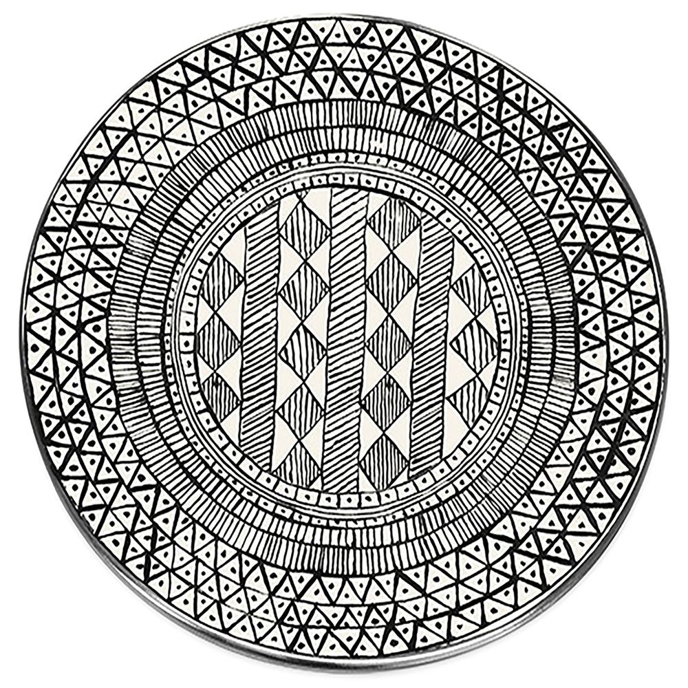 Vassoio da portata tondo in porcellana decorata con bordo color oro. Dimensioni: diametro cm 30.