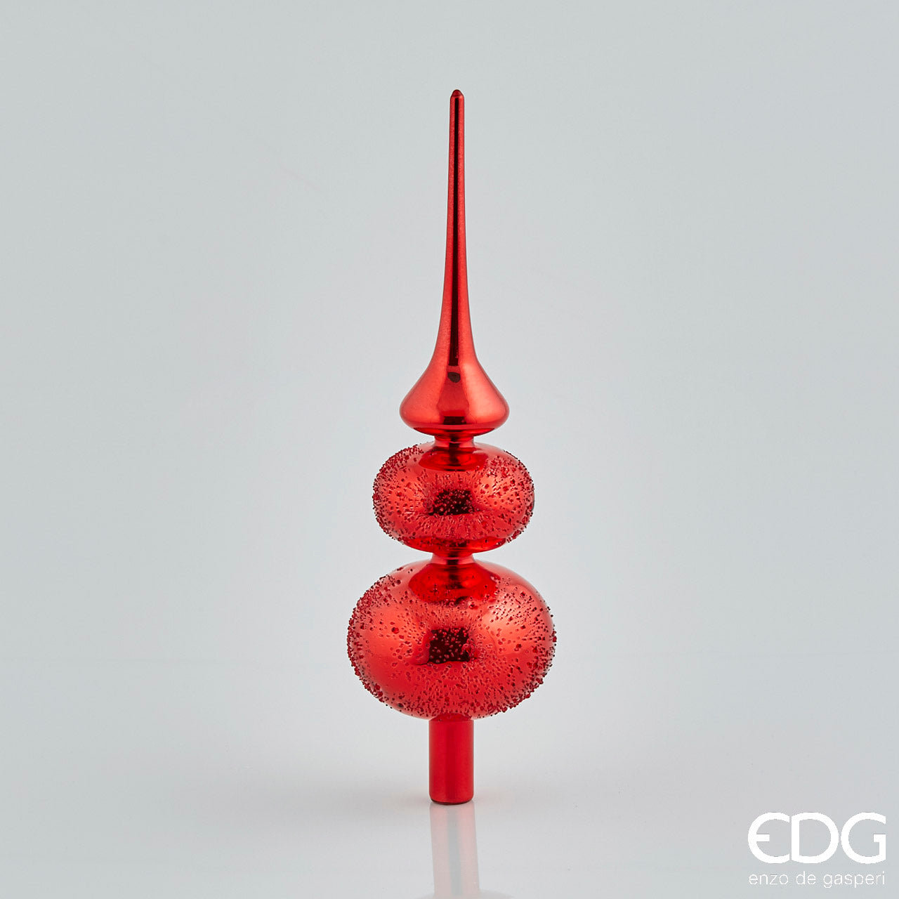 Puntale per albero di Natale in vetro colore rosso. Dimensioni: cm 10 x 35 h