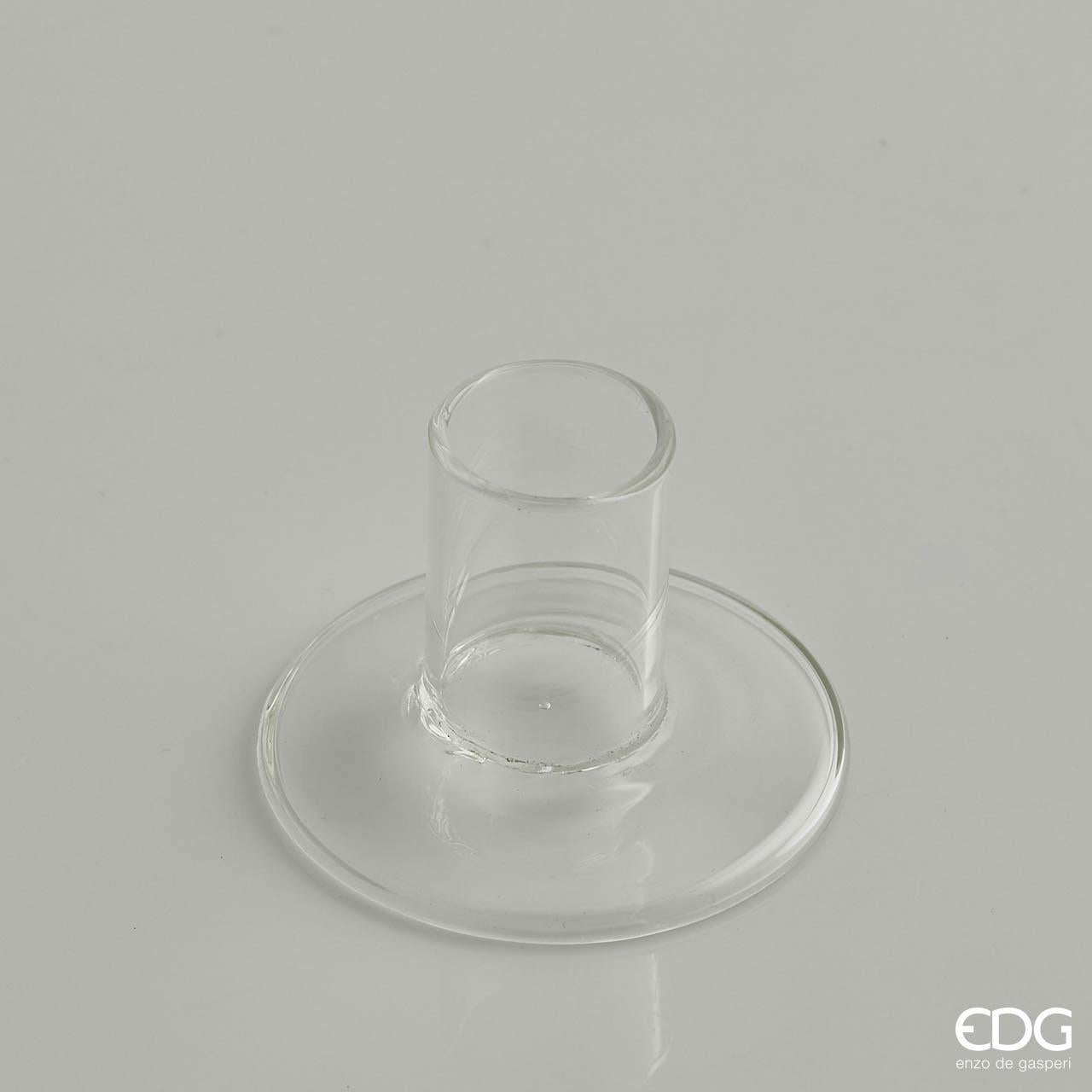Portacandele base in vetro trasparente. Dimensioni: cm Ø 7 x 5 h, foro Ø 2,5 cm. In negozio e online su tuttochic.it