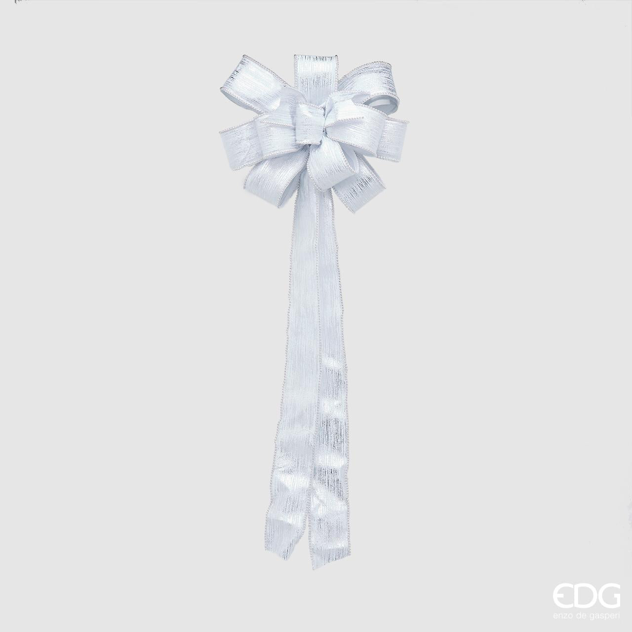 Fiocco coccarda argento. Dimensione: cm 78 x 28