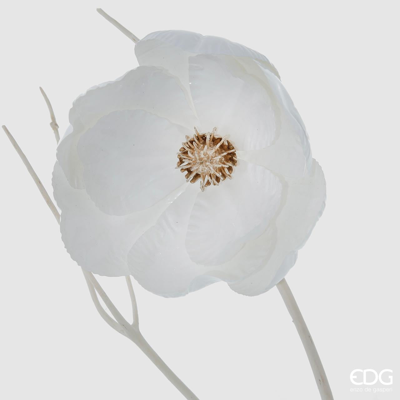 Decorazione per albero di Natale o rami. Magnolia in PVC di colore bianco e oro cm 17 con clip.