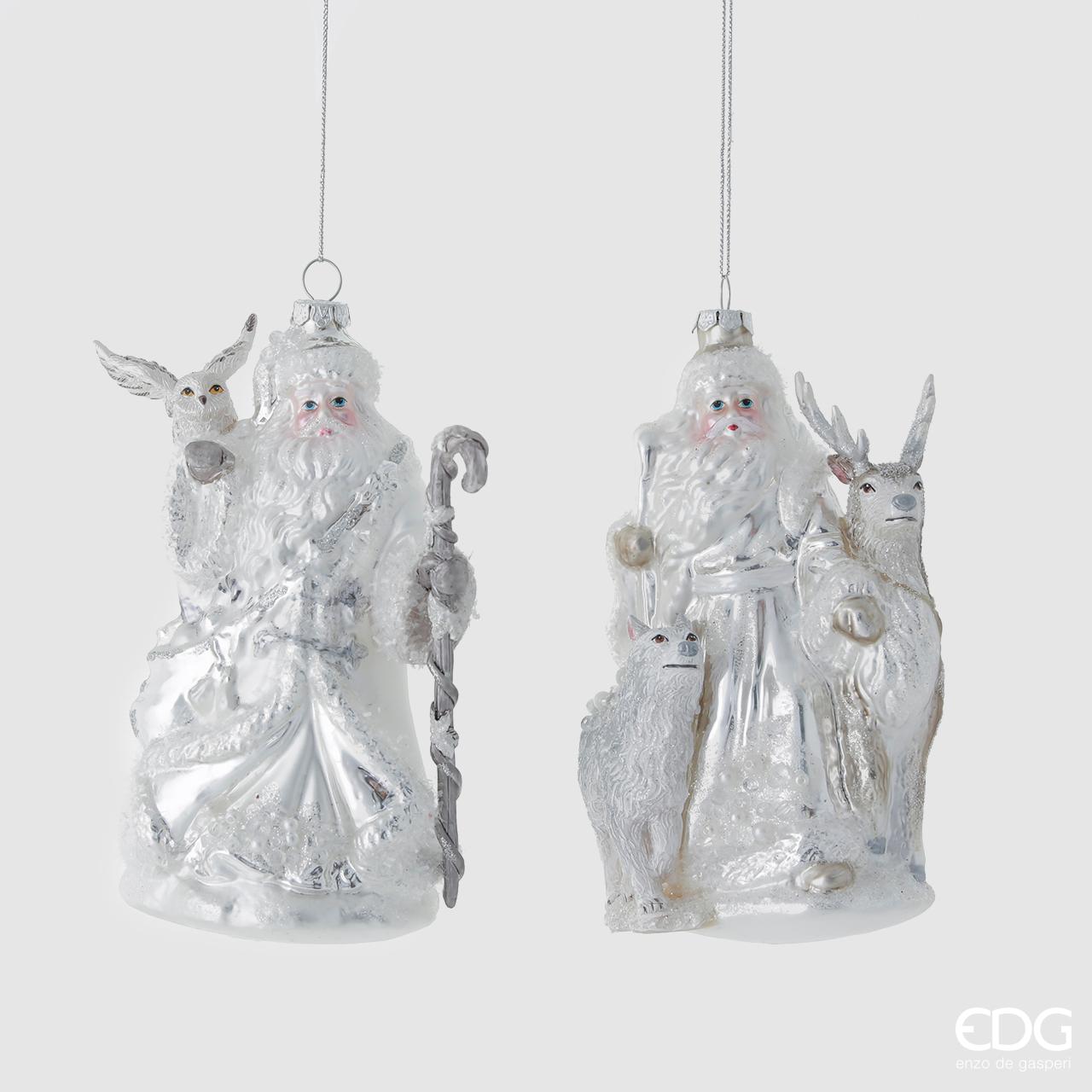 Decorazione per albero di natale 2 modelli in vetro bianco e argento cm 17.