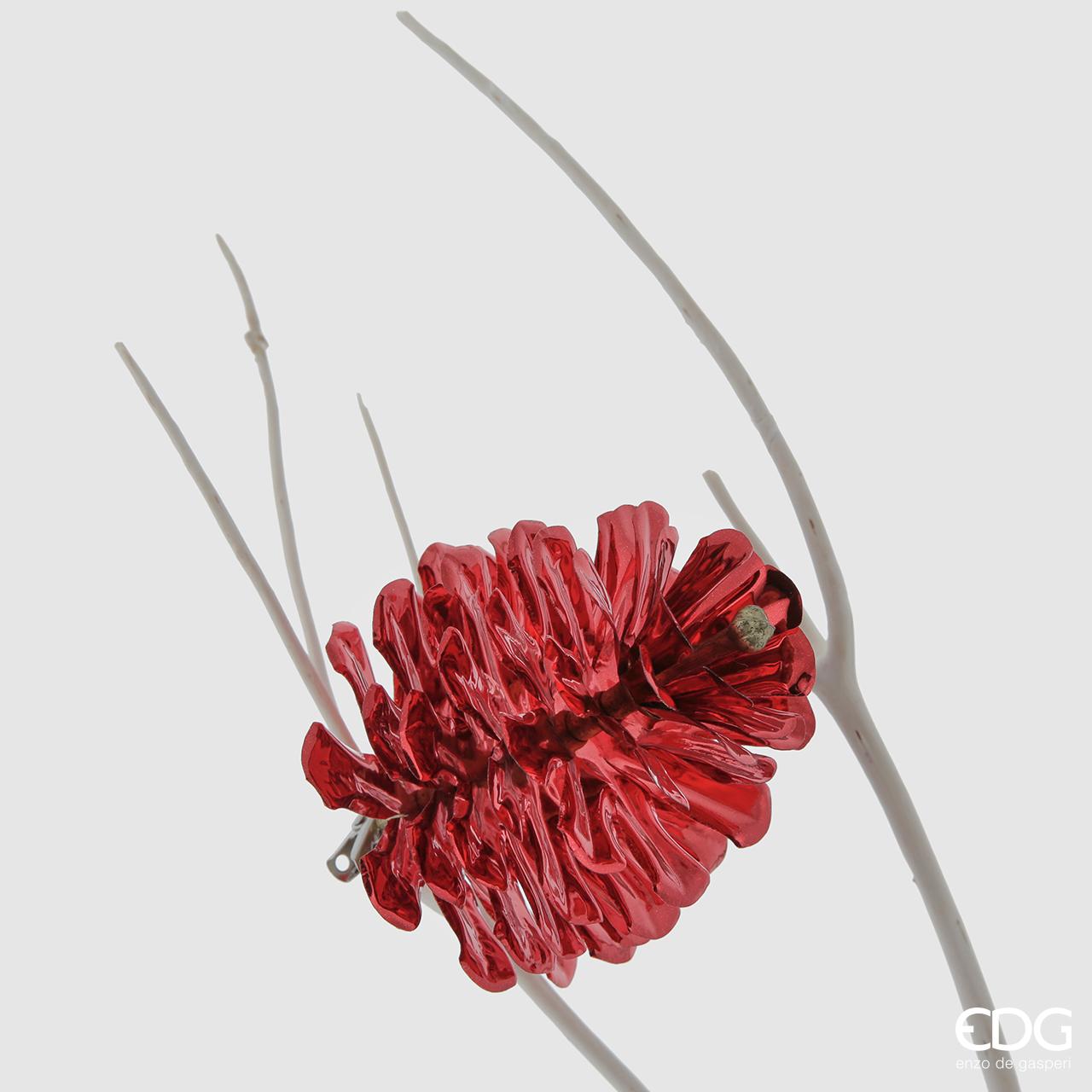 Decorazione per albero di Natale o rami. Pigna in PVC con clip di colore rosso metal cm 10.