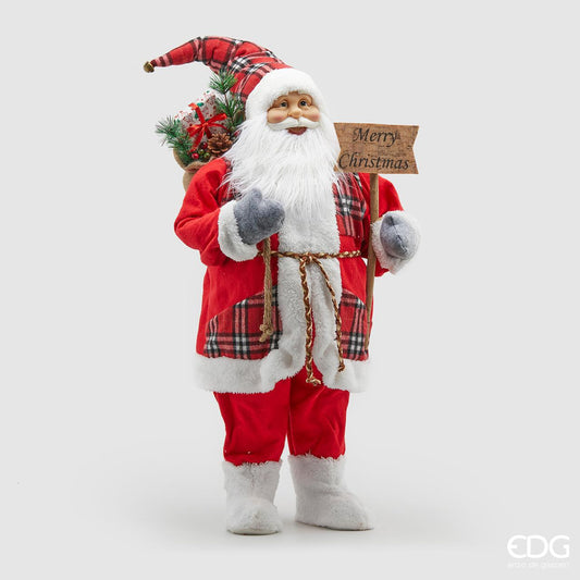 Babbo Natale in tessuto con cartello. Dimensioni: cm 39 x 81 h. In negozio e online su tuttochic.it