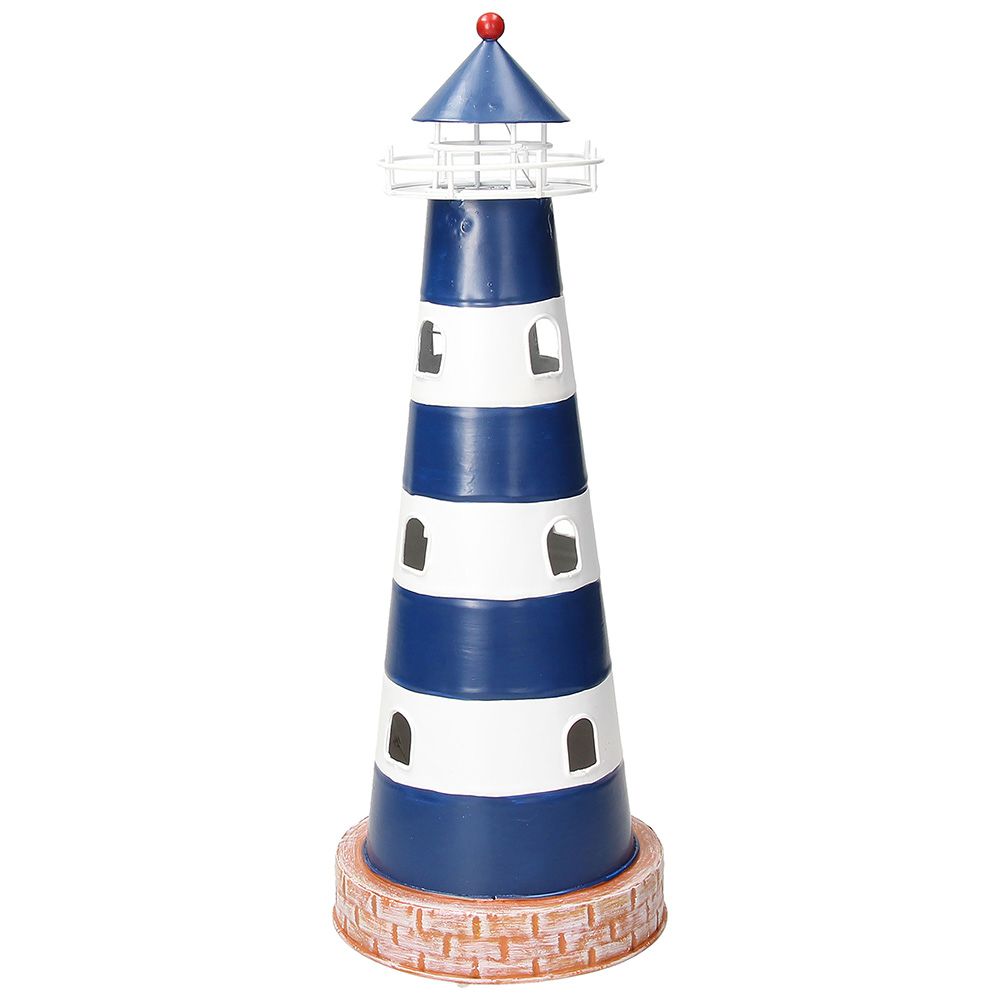 Faro marino in metallo colorato. Dimensioni: cm 12,2 x 33 h