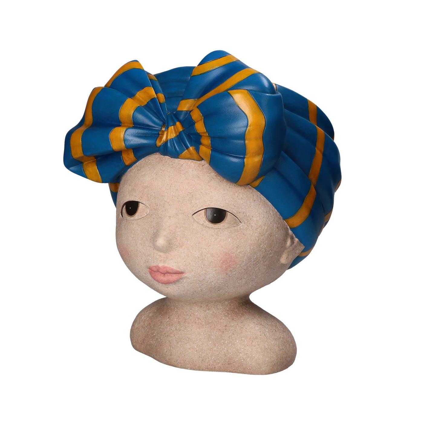Cachepot in resina con turbante decorato di colore blu. Dimensioni: cm 20 x 19 x 34 h. CON… TURBANTE BELLEZZA Ad occhi aperti le vedi, ad occhi chiusi le sogni. Le donne del Sud America hanno una conturbante bellezza. Femminili cachepot da collezione, omaggio a Carmen Miranda. In negozio e online su tuttochic.it