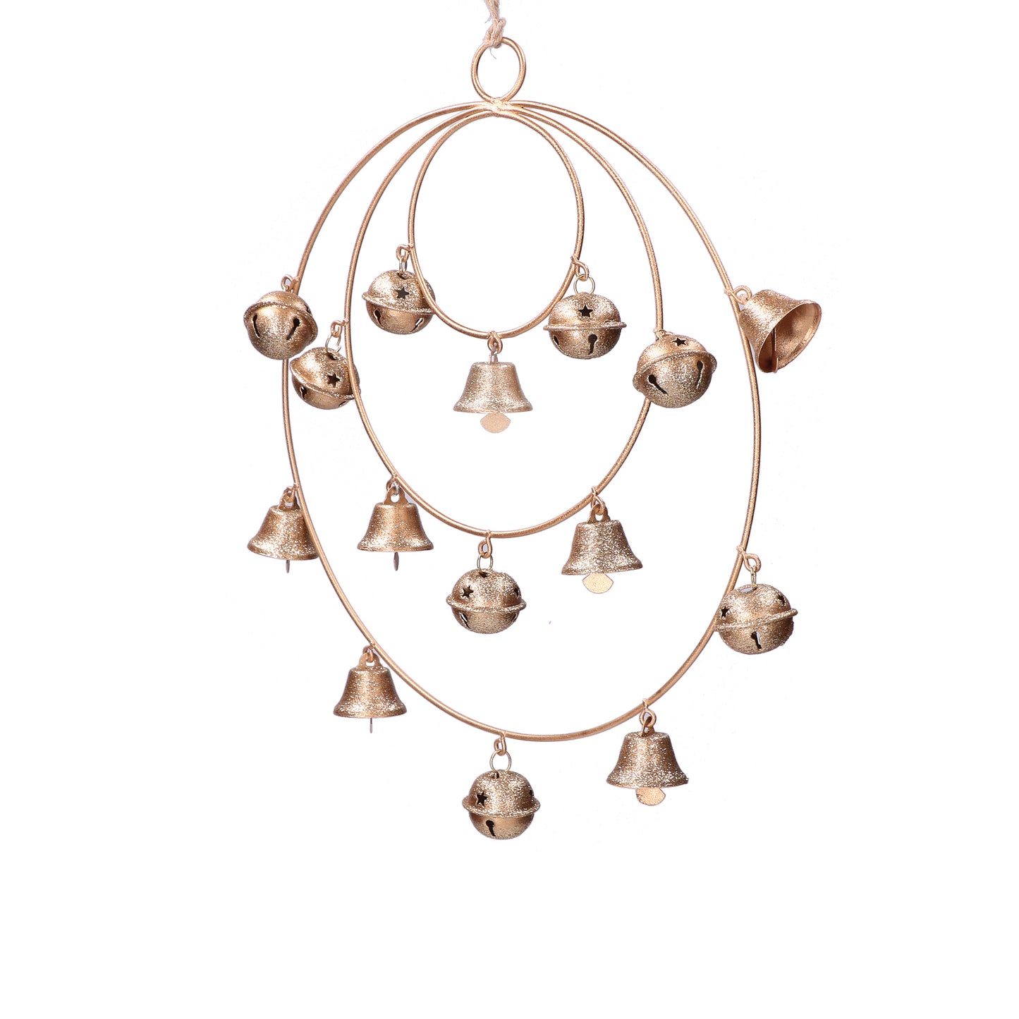 Cerchio in metallo color oro con sonagli. Dimensioni: diametro cm 25. In negozio e online su tuttochic.it