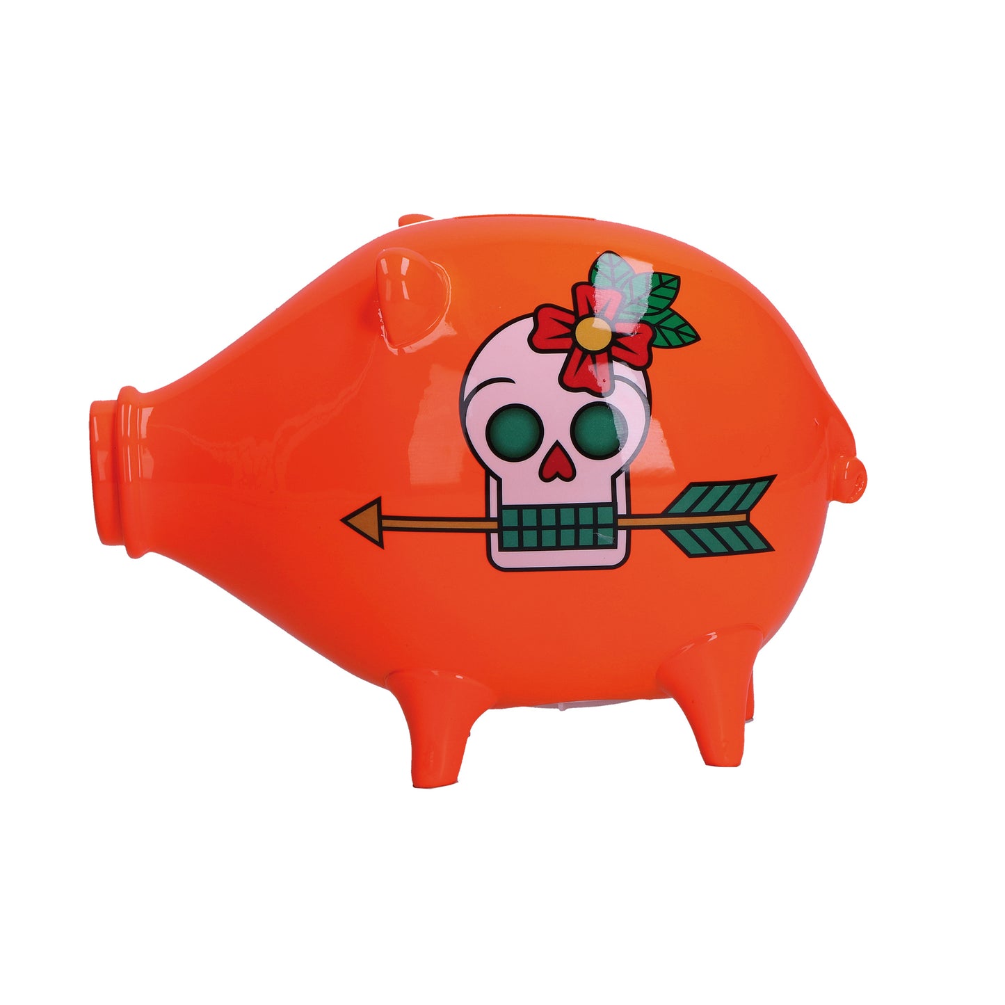 Salvadanaio, in resina decorata su entrambi i lati "Death of Love" di colore arancione. Dimensioni: cm 17 X 9 X H 13. In negozio e online su tuttochic.it