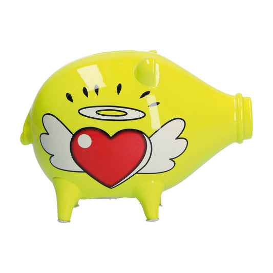 Salvadanaio, in resina decorata su entrambi i lati "Love" di colore giallo. Dimensioni: cm 17 X 9 X H 13. In negozio e online su tuttochic.it