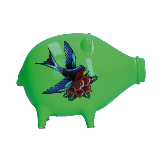 Salvadanaio, in resina decorata su entrambi i lati "Love" di colore verde. Dimensioni: cm 17 X 9 X H 13. In negozio e online su tuttochic.it