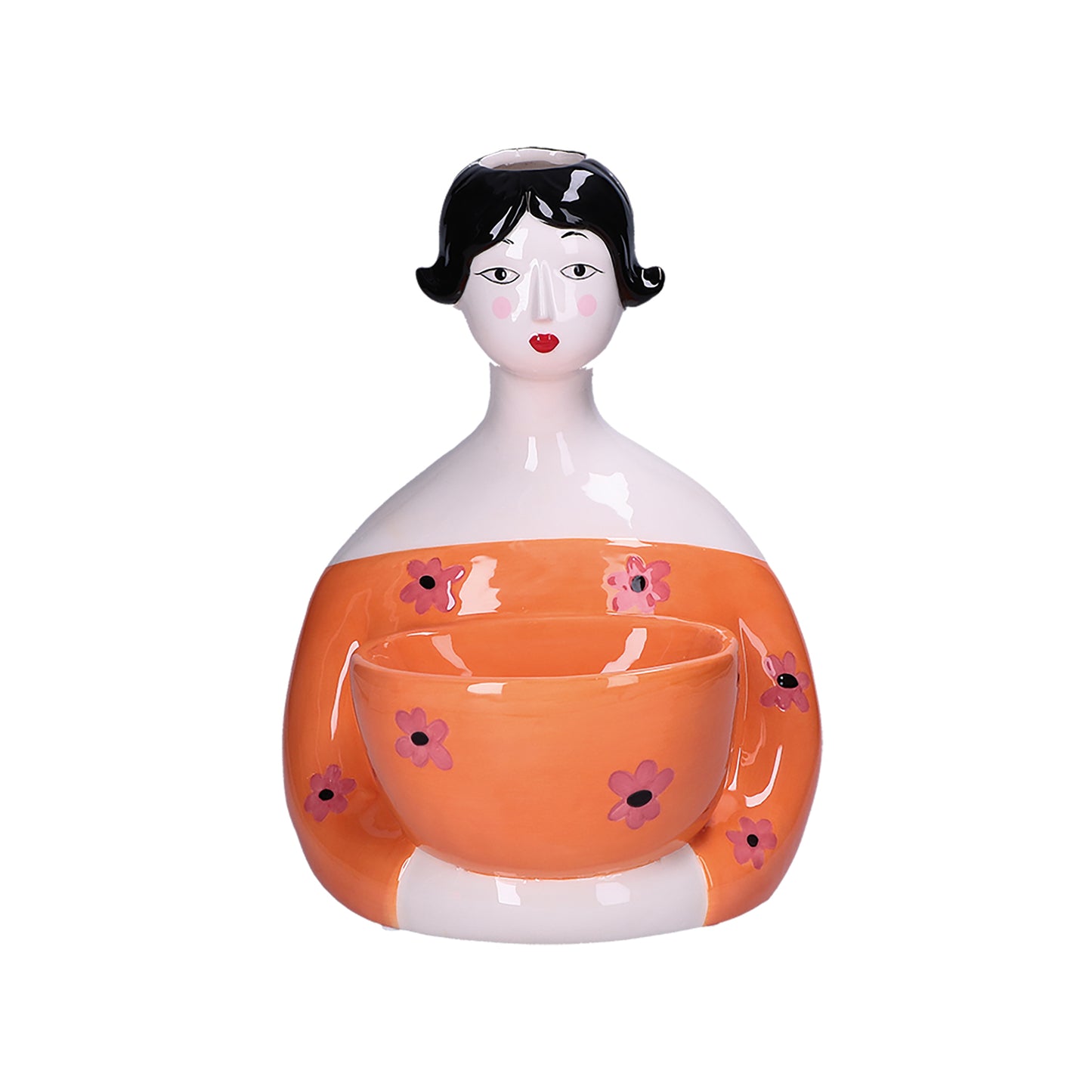 Vaso portafiori con porta oggetti in ceramica decorata. Dimensioni: cm 23,4 x 22,1 x h 30,2. In negozio e online su tuttochic.it