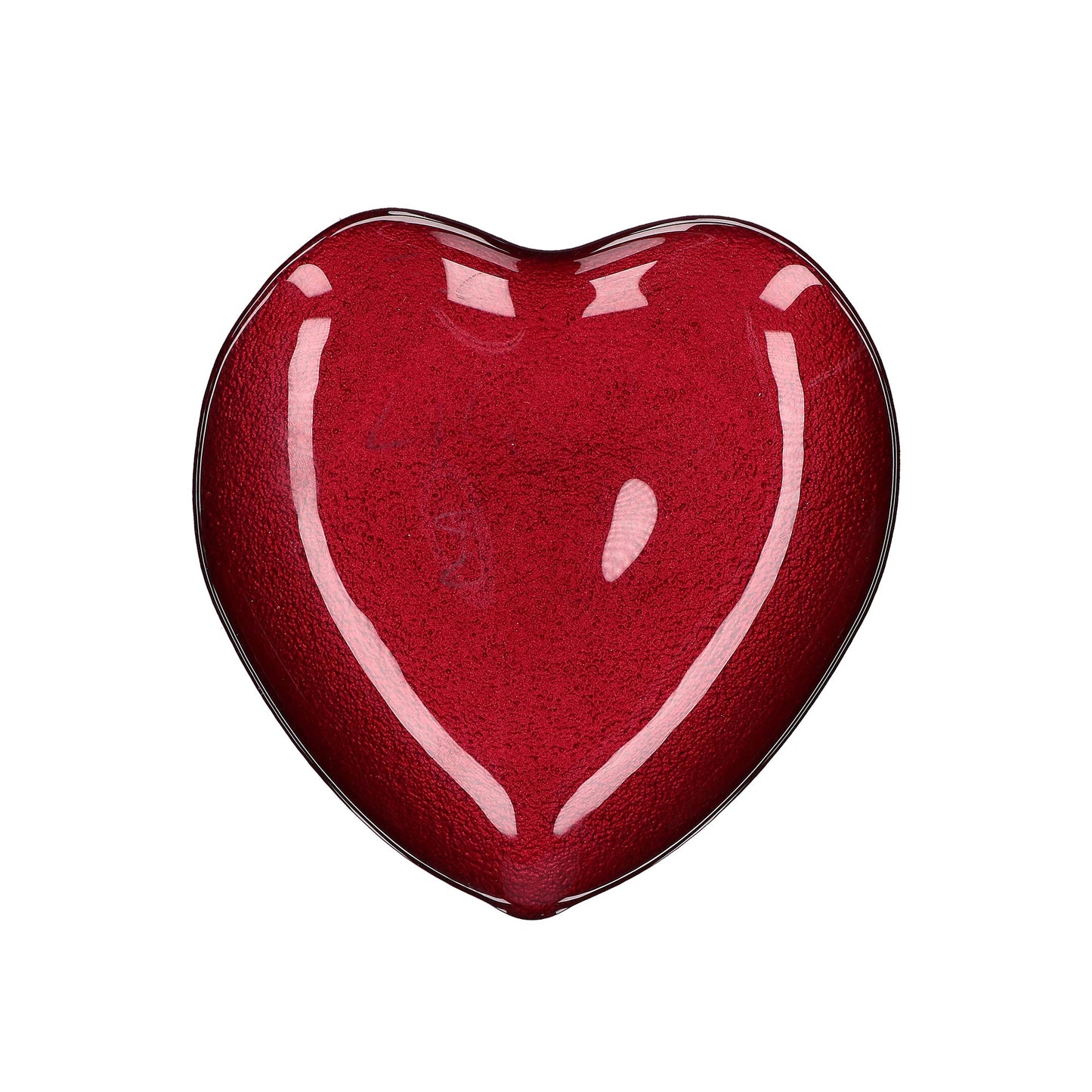 Piattino in vetro di colore rosso a forma di cuore. Dimensioni: Ø 21,5 cm. In negozio e online su tuttochic.it