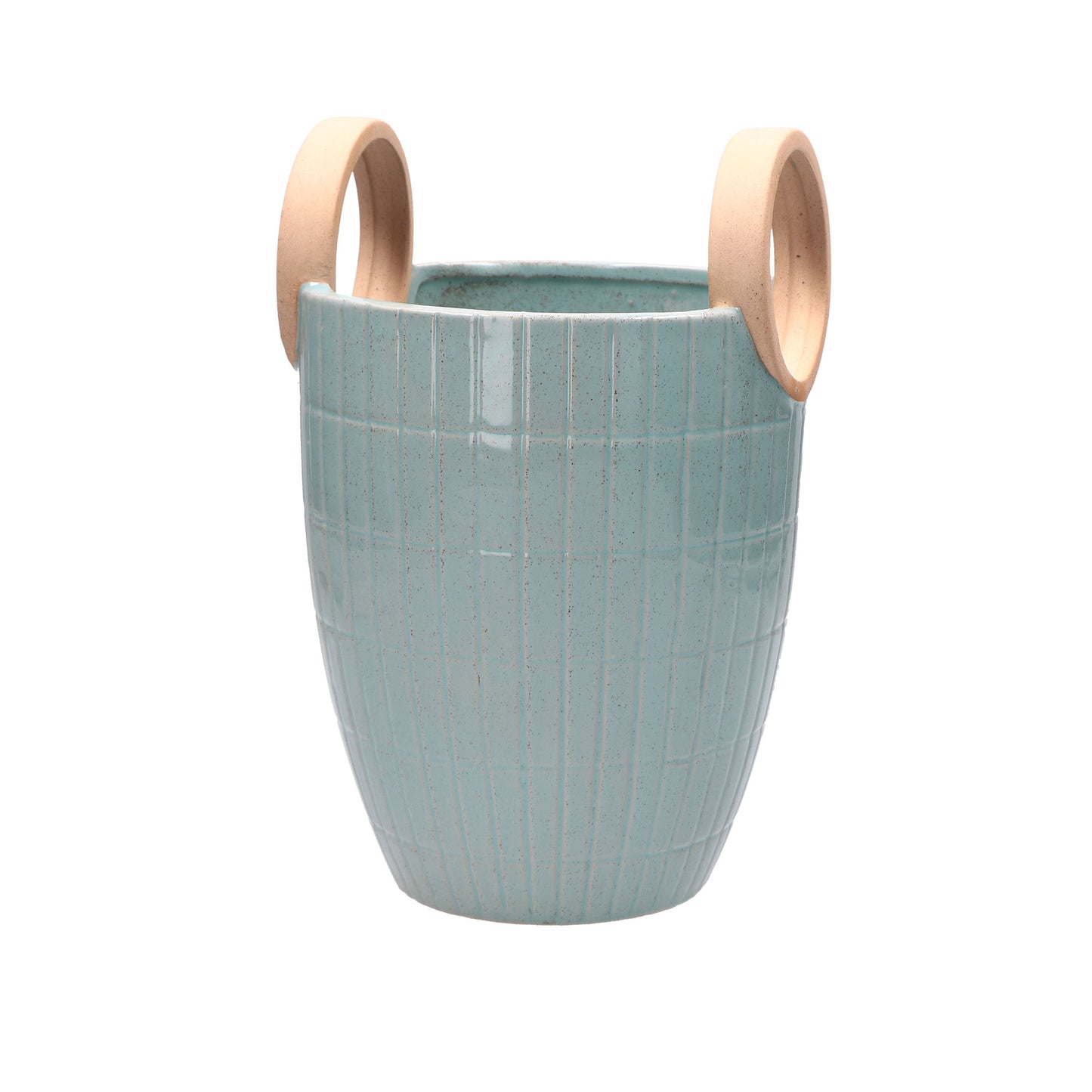 Cachepot in gres decorato di colore celeste. Dimensioni: cm 17 x 17 x 25,5 h. METTI SOTTOBRACCIO IL GLAM! Pochette firmata o bag di lusso? Nessuna delle due: la borsetta diventa cachepot e sorride con ironia alla voglia femminile di riempire la casa di nuovi sogni. In negozio e online su tuttochic.it