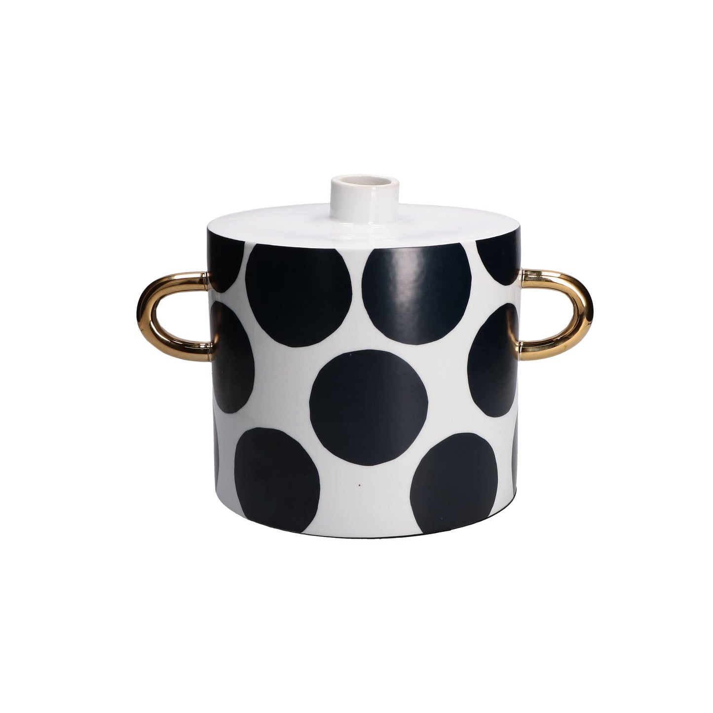 Vaso in porcellana decorata di colore bianco, nero (guarda che è blu) e oro. Dimensioni: cm 32.5 x 21.5 x 22 h. In negozio e online su tuttochic.it