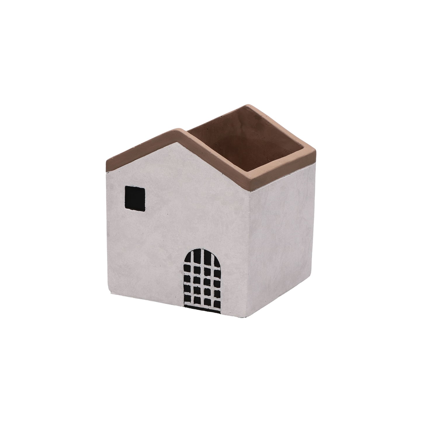 Cachepot a forma di casetta in resina cementizia decorata. Dimensioni: cm 14.5 x 14.5 x 16 h. In negozio e online su tuttochic.it