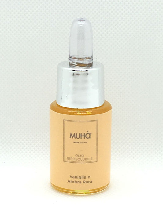 Olio idrosolubile per lampada ad ultrasuoni, poche gocce nell'acqua, e si crea nell'ambiente una piacevole atmosfera di aromi e note profumate di grande qualità. VANIGLIA E AMBRA PURA