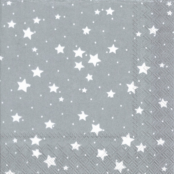 Confezione di 20 tovaglioli di carta a 3 veli decorati con tema Stelle di Natale fondo color argento . Dimensioni: cm 33 x 33. Made in Germany. In negozio e online su tuttochic.it